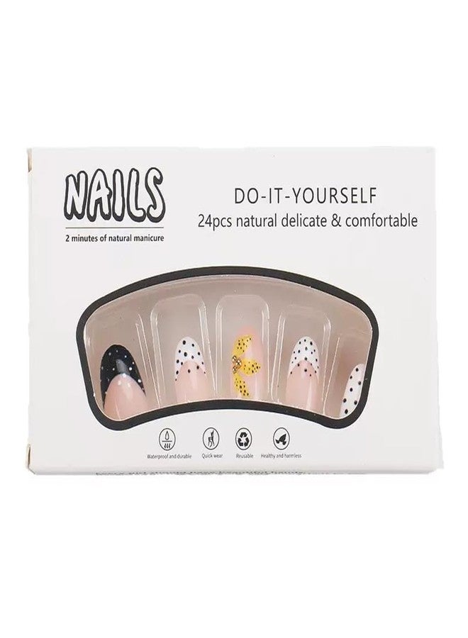 CTTHNBD Press on Nails Almond Fake Nails Medium False Cute Stick on Glossy Glue on Acrylic Nails for Women Manicure 24Pcs Style-06 - Image 3